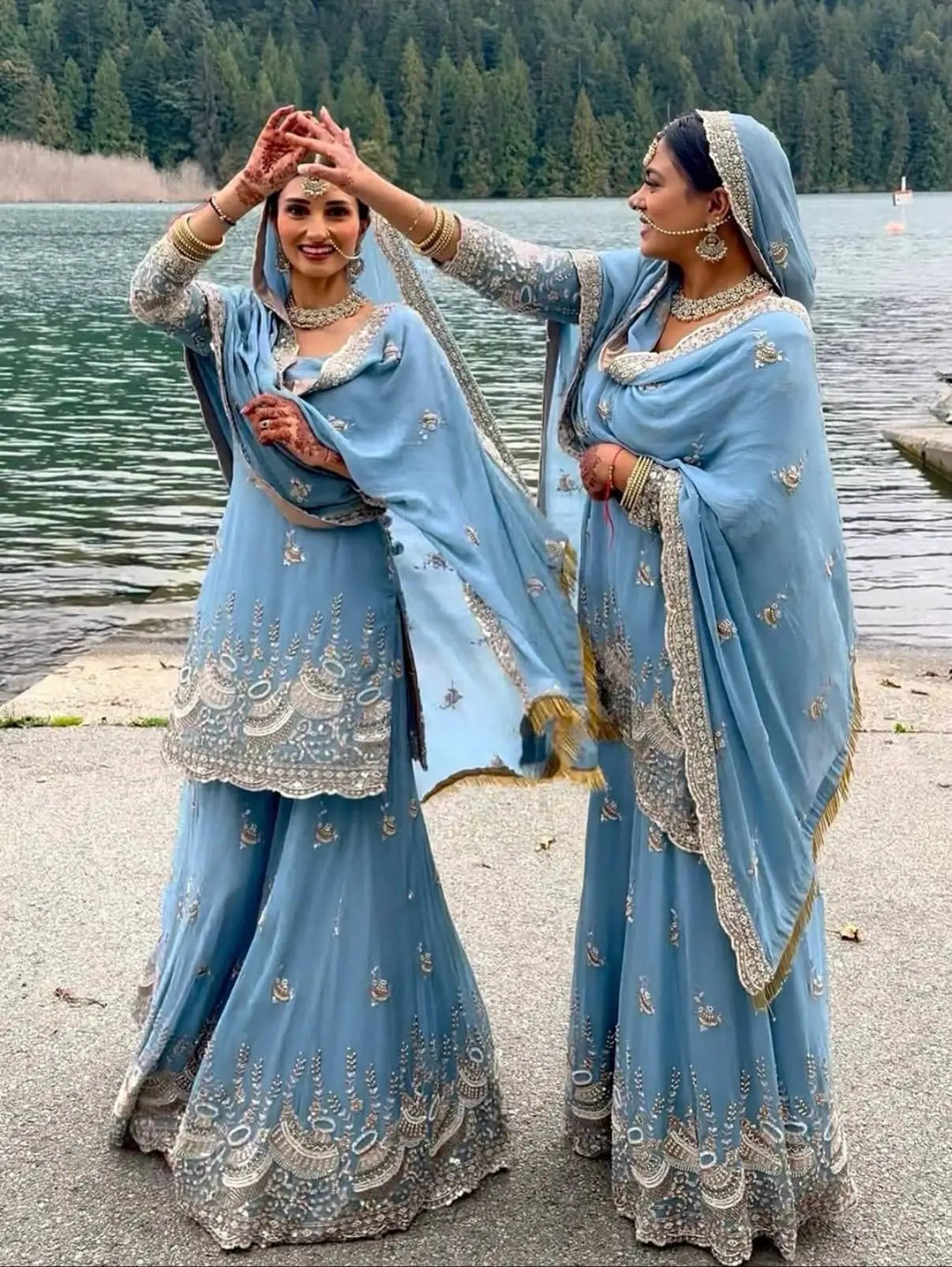 Powder Blue Beads Embroidered Suit