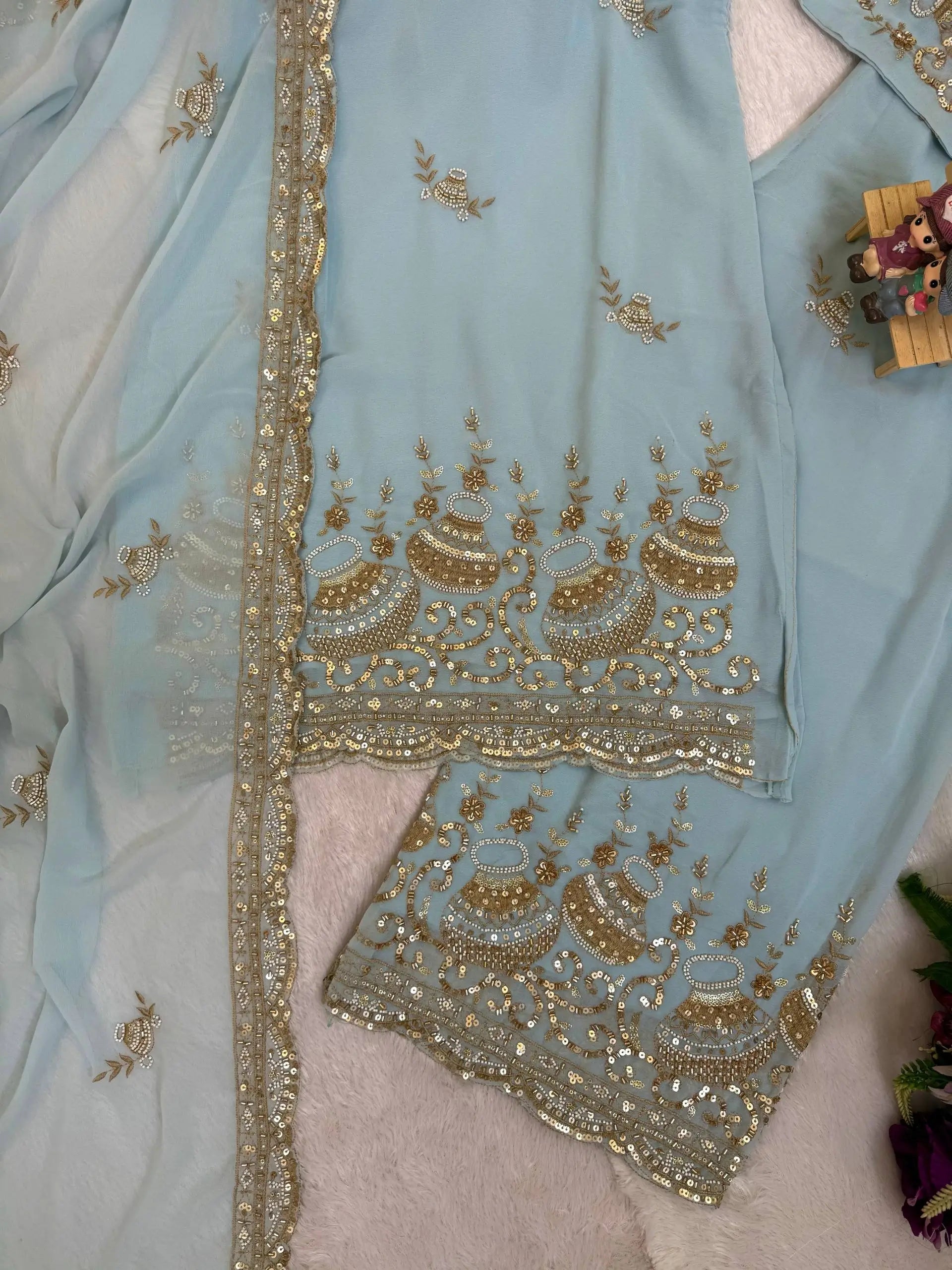 Powder Blue Beads Embroidered Suit