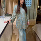 Powder Blue Chinon Silk Embroidery Kurta Set
