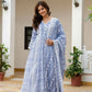 Powder Blue & Pastel Pink Lucknowi Cotton Anarkali Set