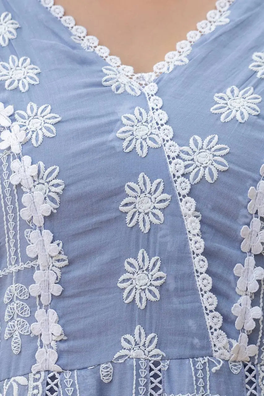 Powder Blue & Pastel Pink Lucknowi Cotton Anarkali Set