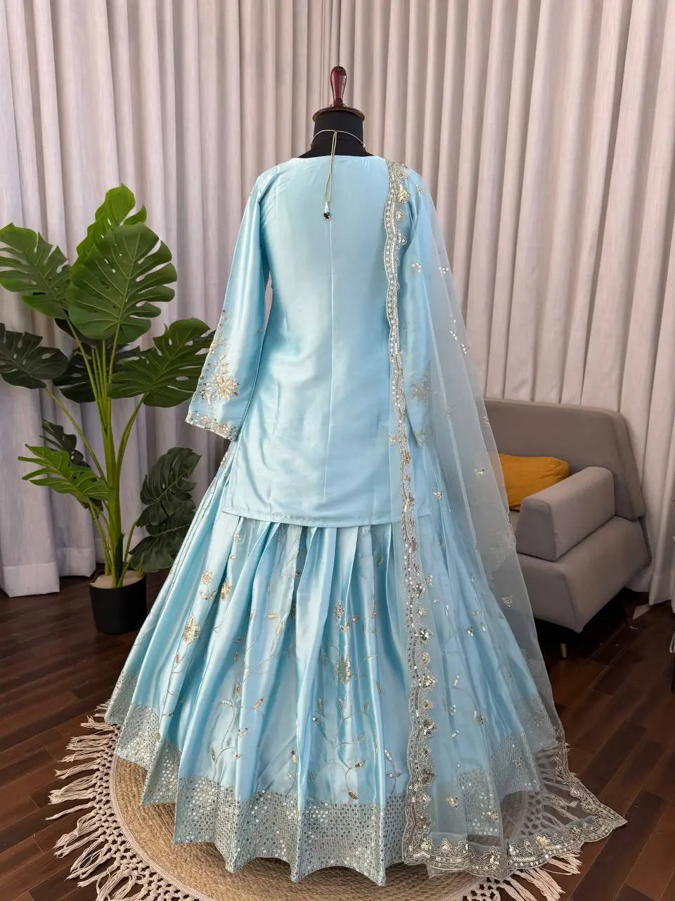 Powder Blue Sequin Lehenga