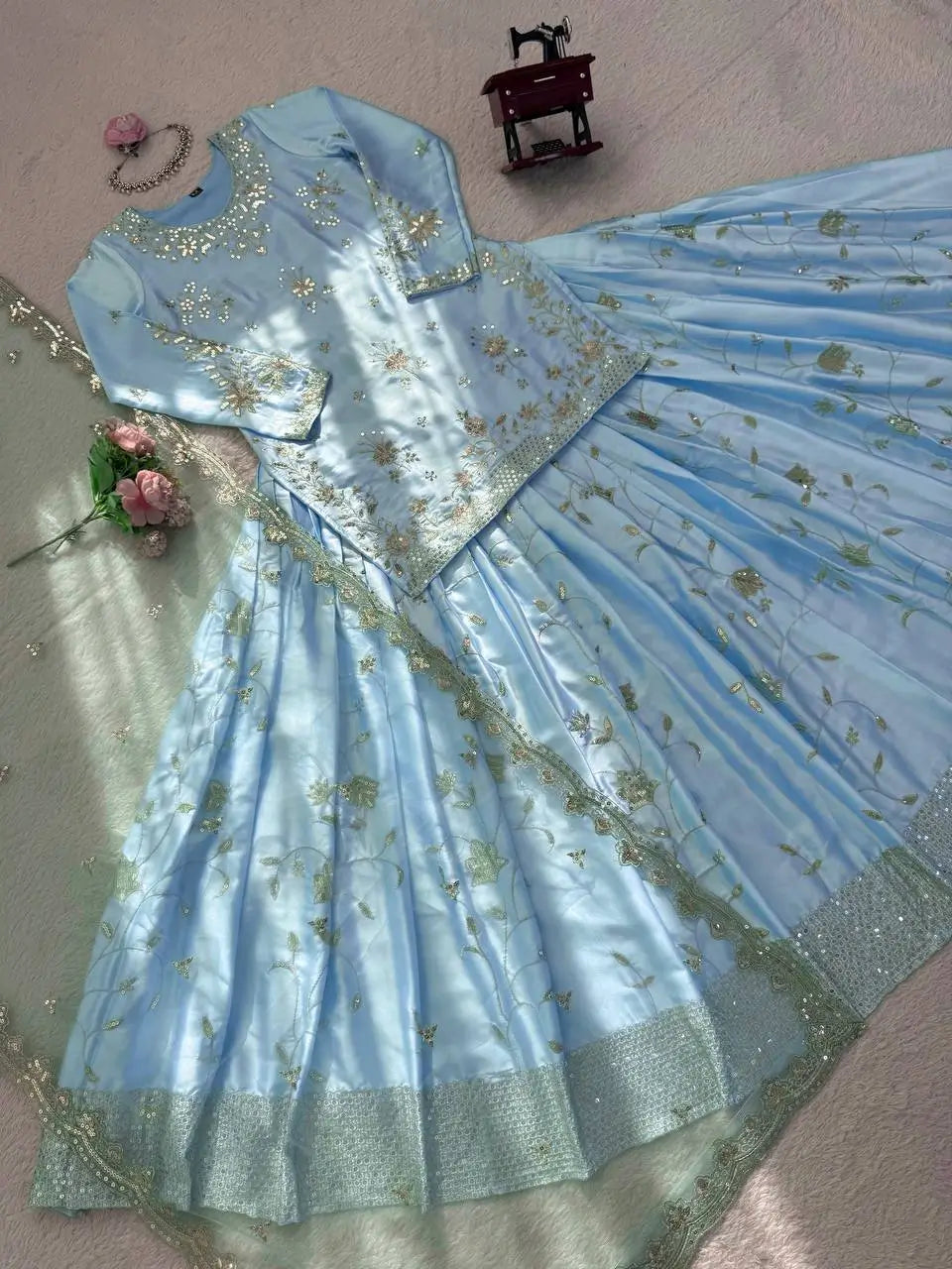 Powder Blue Sequin Lehenga