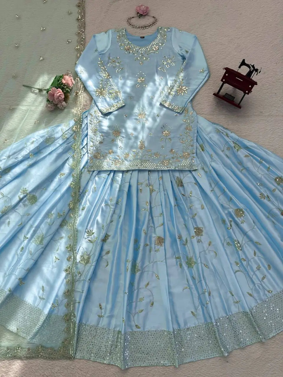 Powder Blue Sequin Lehenga