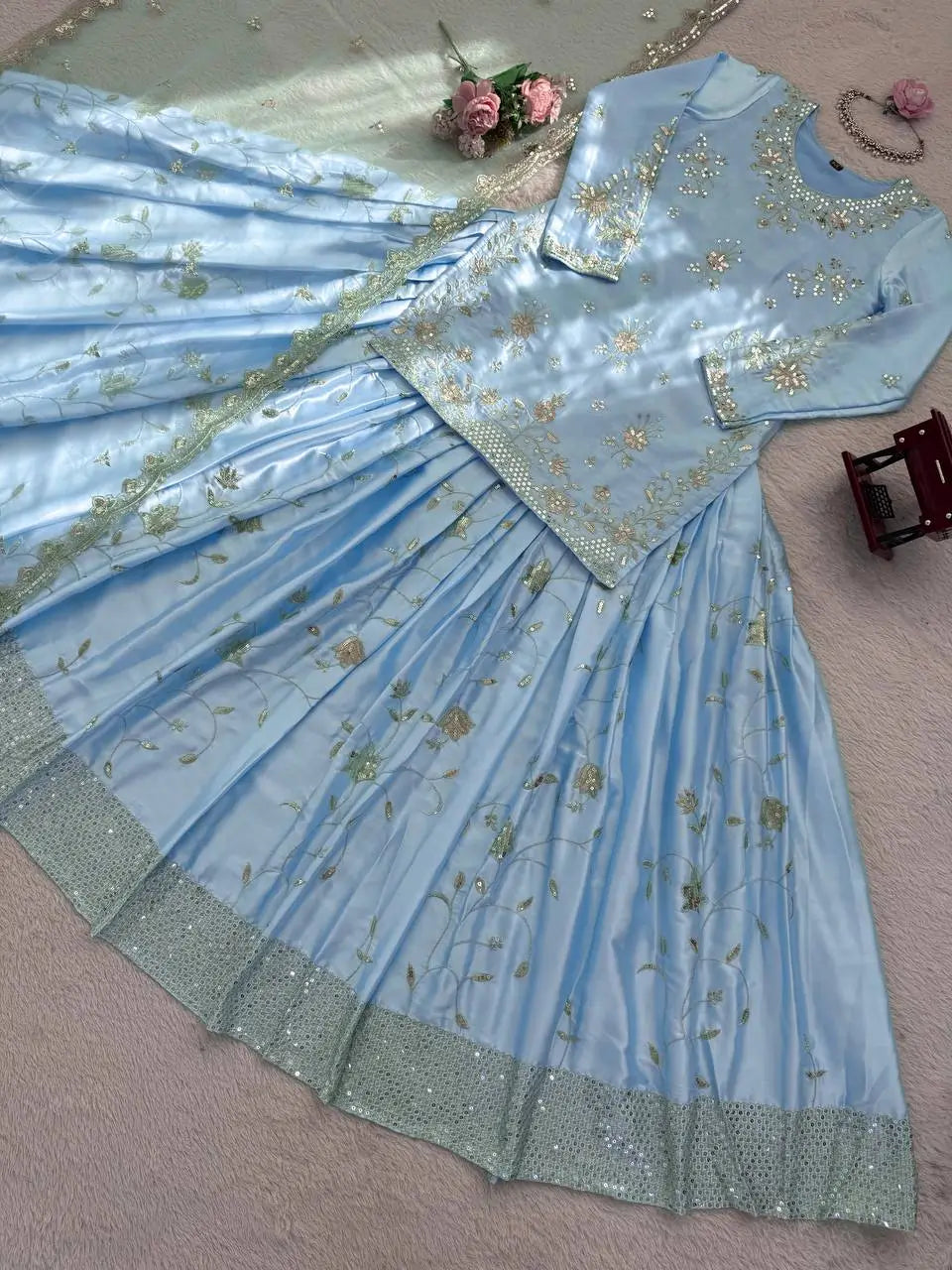 Powder Blue Sequin Lehenga