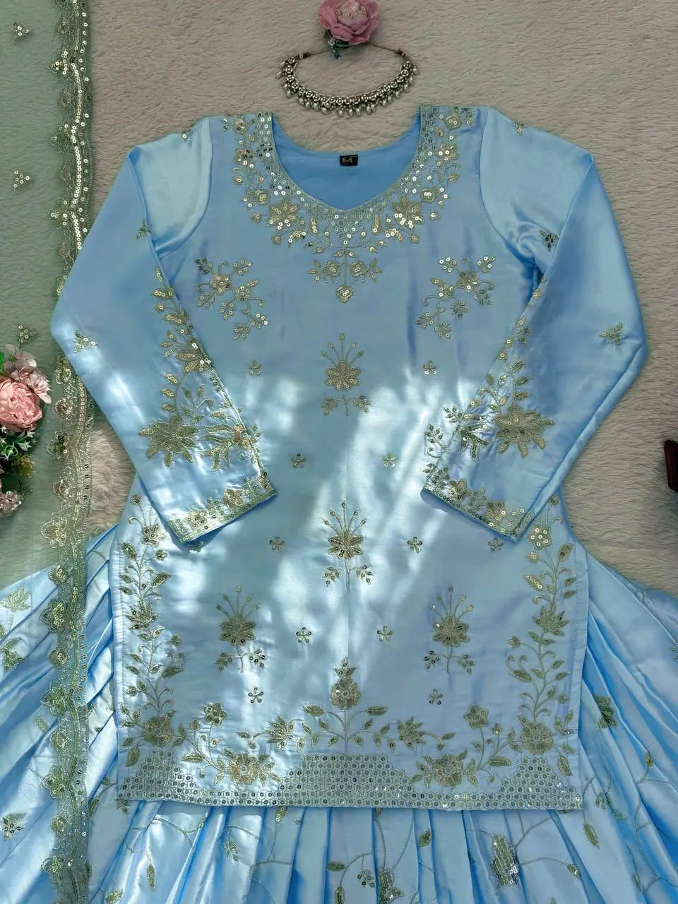Powder Blue Sequin Lehenga