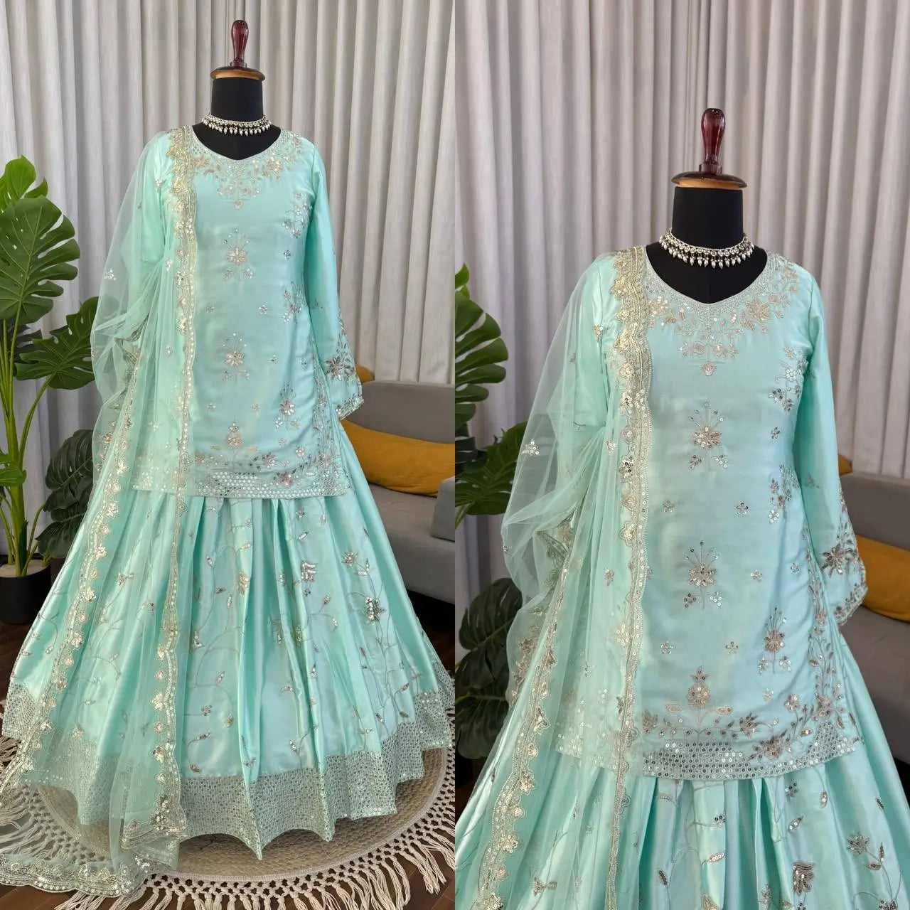 Powder Blue Sequin Lehenga