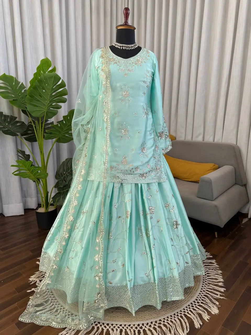 Powder Blue Sequin Lehenga