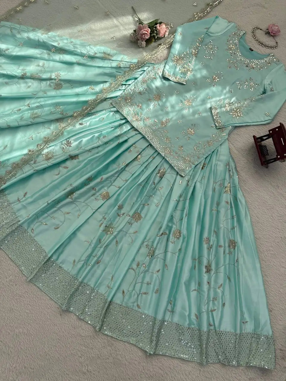 Powder Blue Sequin Lehenga