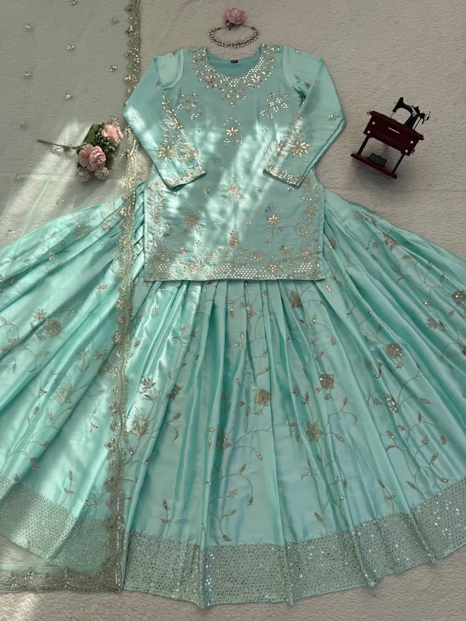 Powder Blue Sequin Lehenga