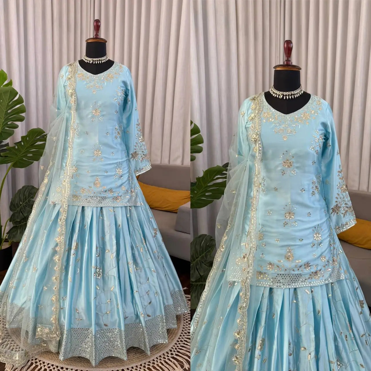 Powder Blue Sequin Lehenga