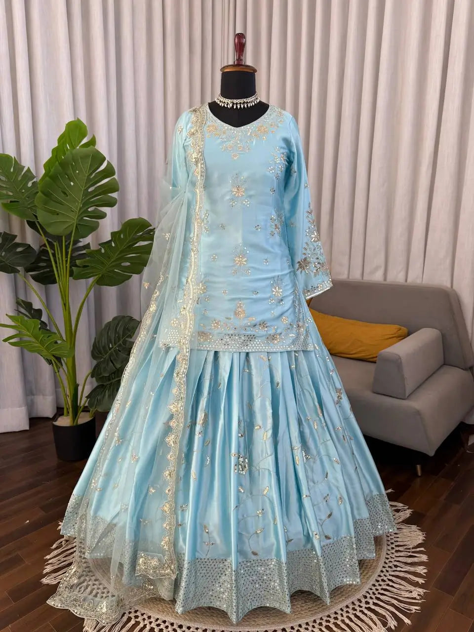 Powder Blue Sequin Lehenga