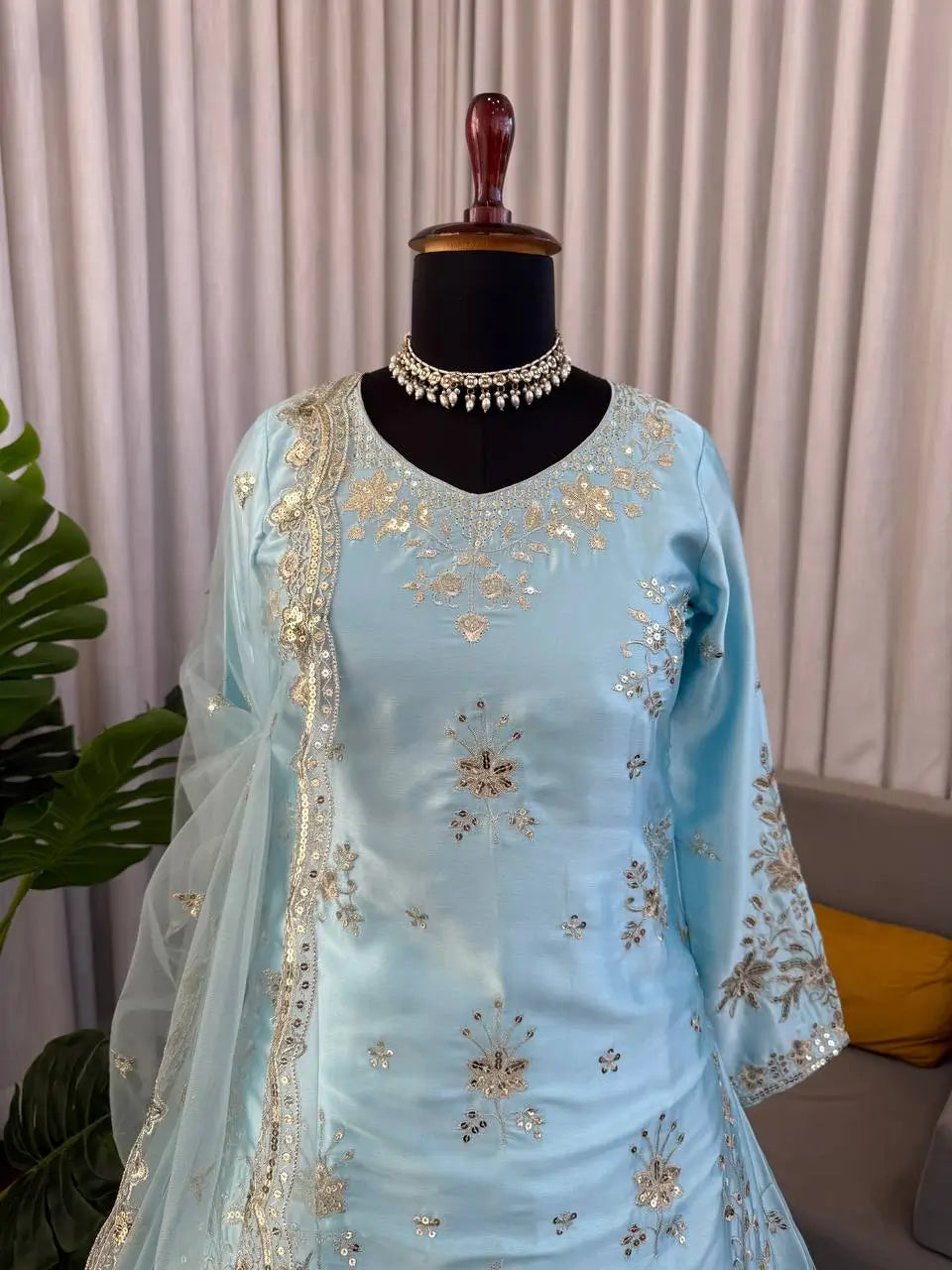 Powder Blue Sequin Lehenga