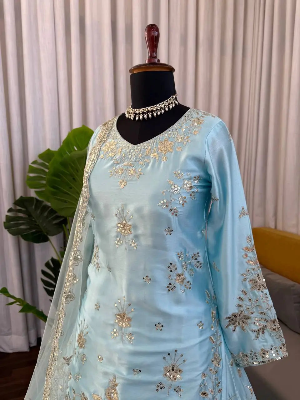Powder Blue Sequin Lehenga