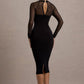 Premium 4-Way Stretch Bodycon Midi Dress with Mesh Sleeves