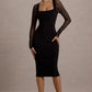 Premium 4-Way Stretch Bodycon Midi Dress with Mesh Sleeves