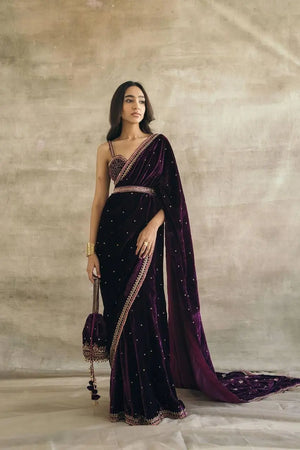 Premium 9000 Velvet Saree with Sequins, Dori & Thread Work