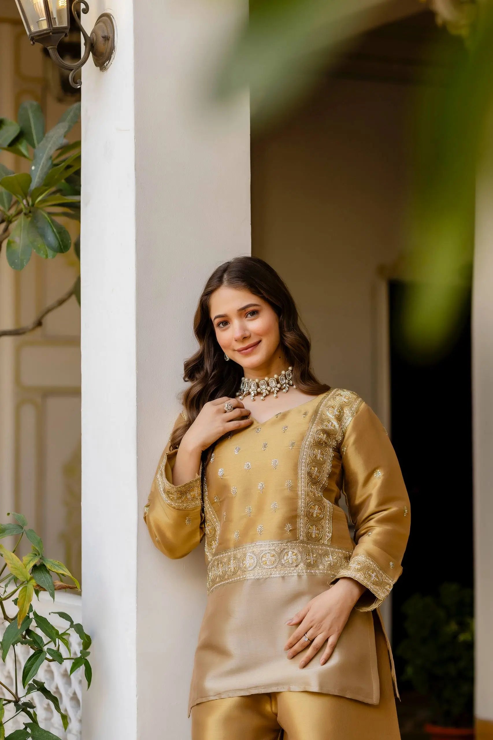 Premium Banarasi Viscose Embroidered Kurta Palazzo Set for Festive and Wedding Wear