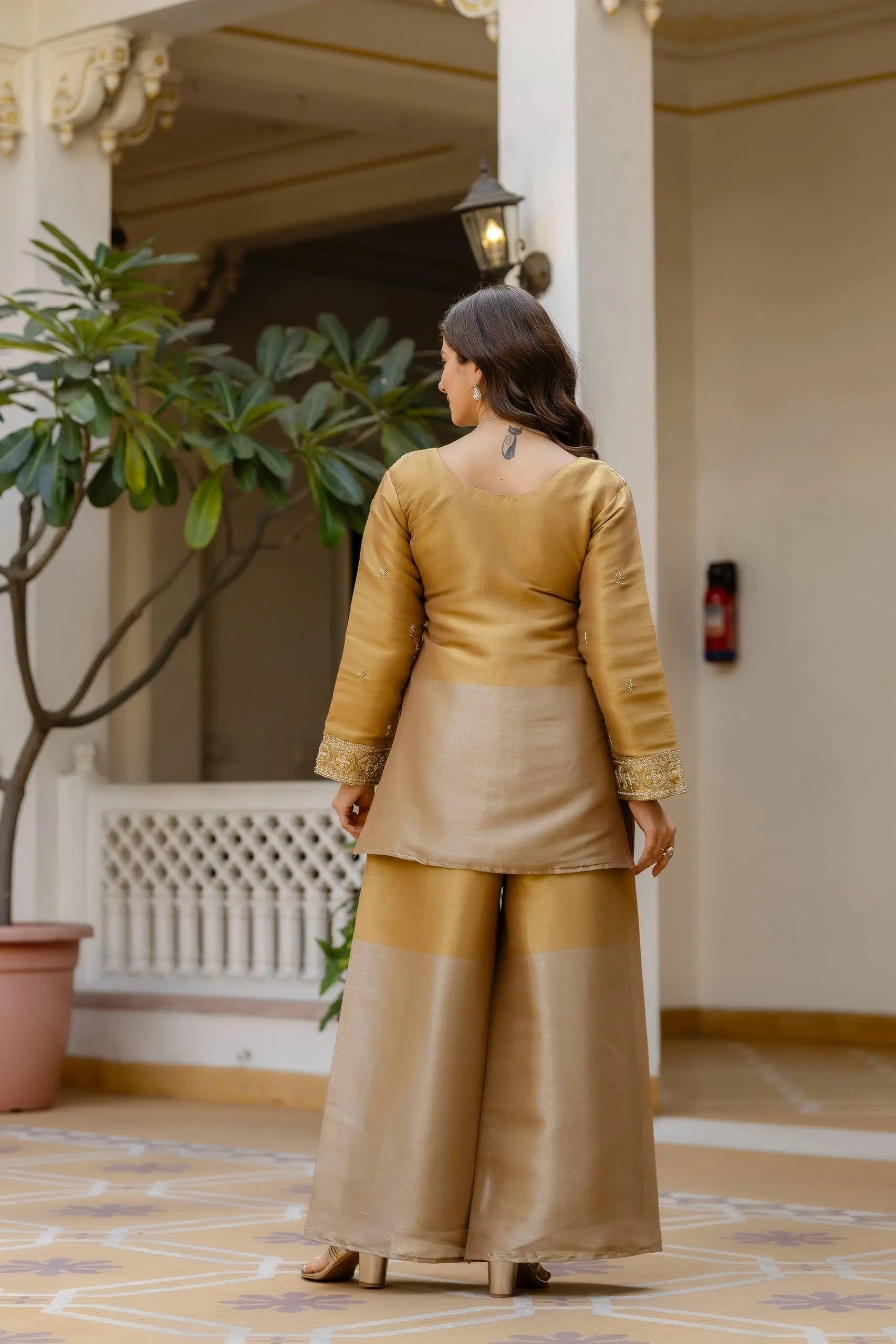 Premium Banarasi Viscose Embroidered Kurta Palazzo Set for Festive and Wedding Wear