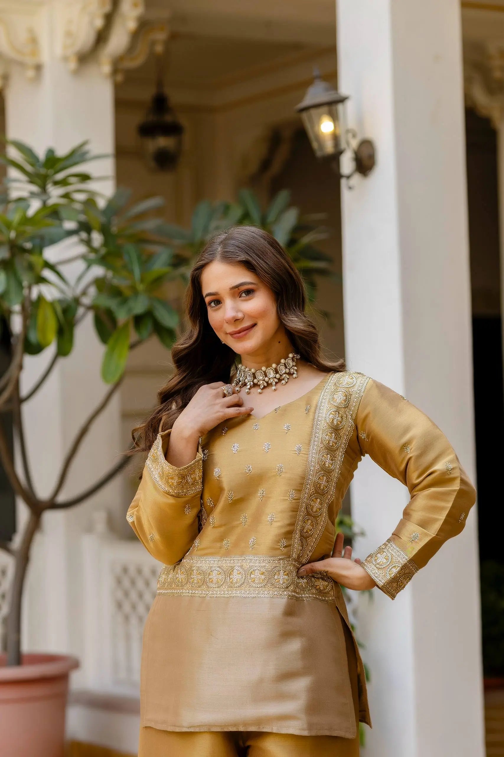 Premium Banarasi Viscose Embroidered Kurta Palazzo Set for Festive and Wedding Wear