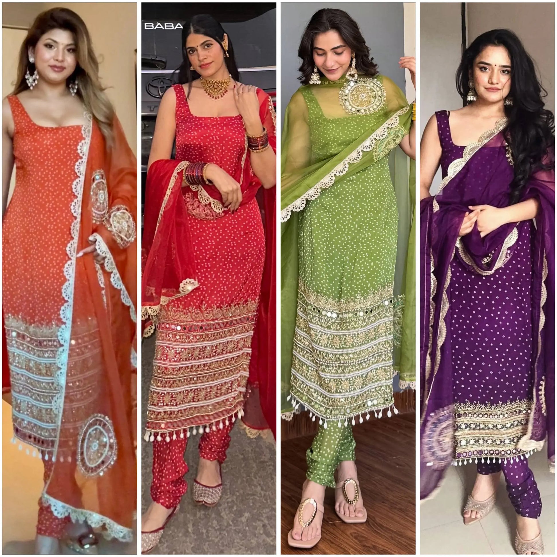 Premium Bandhani Mirror Work Straight Suit Set