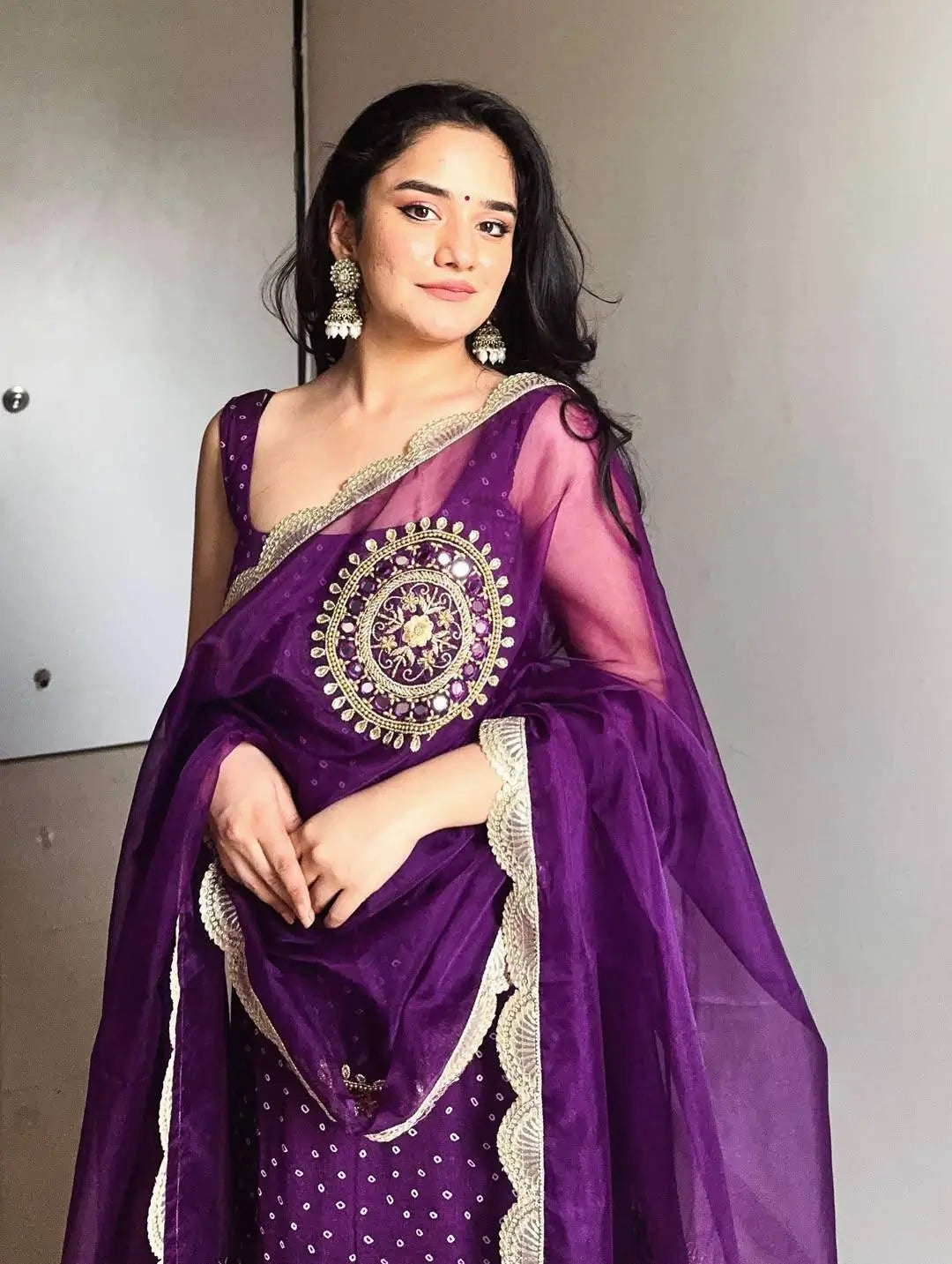 Premium Bandhani Mirror Work Straight Suit Set