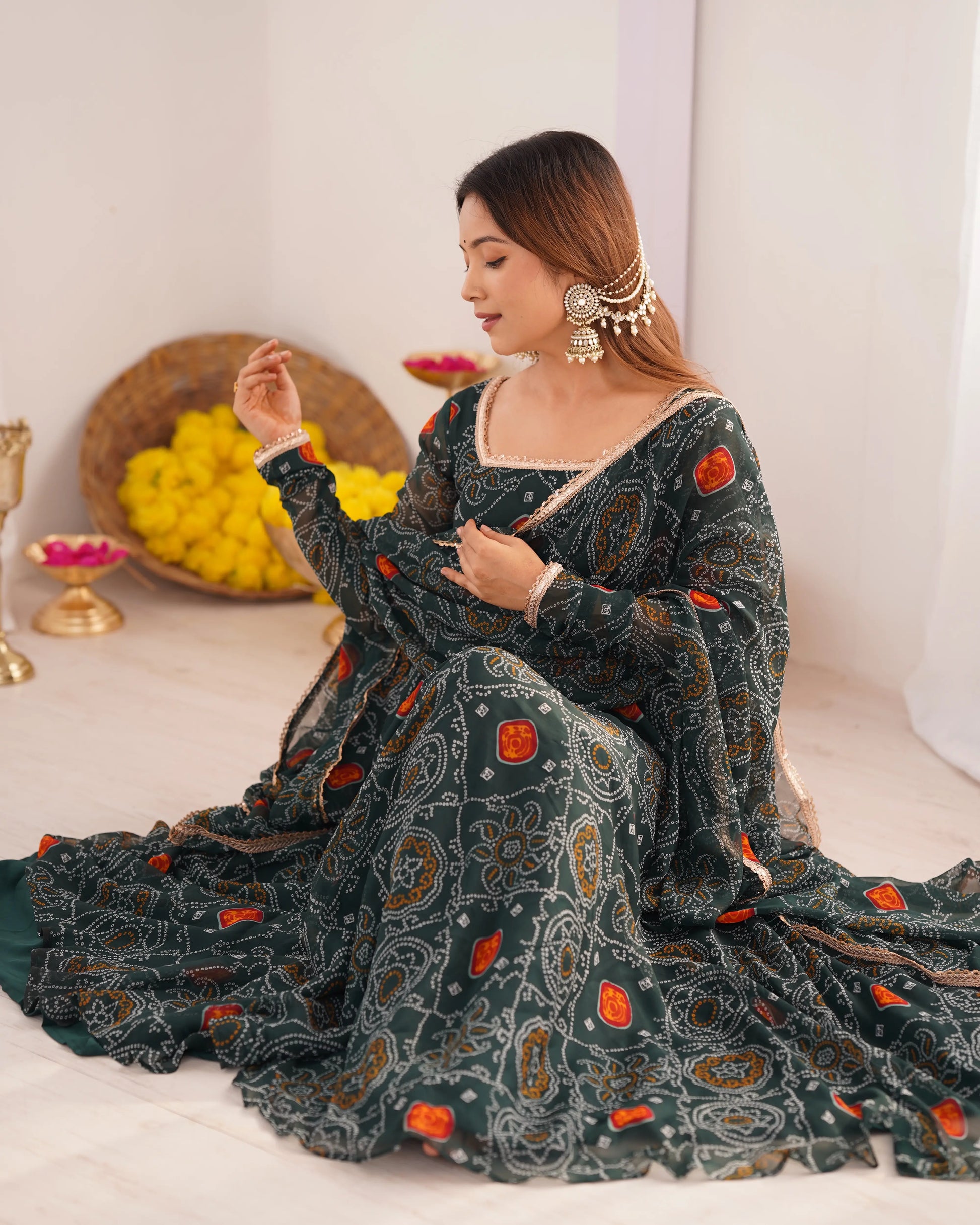 Premium Chiffon Bandhej Print Anarkali Set with Dupatta