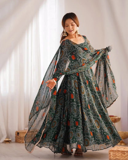 Premium Chiffon Bandhej Print Anarkali Set with Dupatta