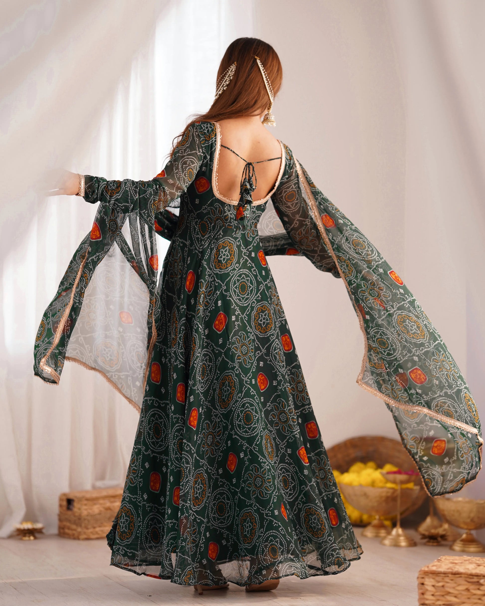 Premium Chiffon Bandhej Print Anarkali Set with Dupatta