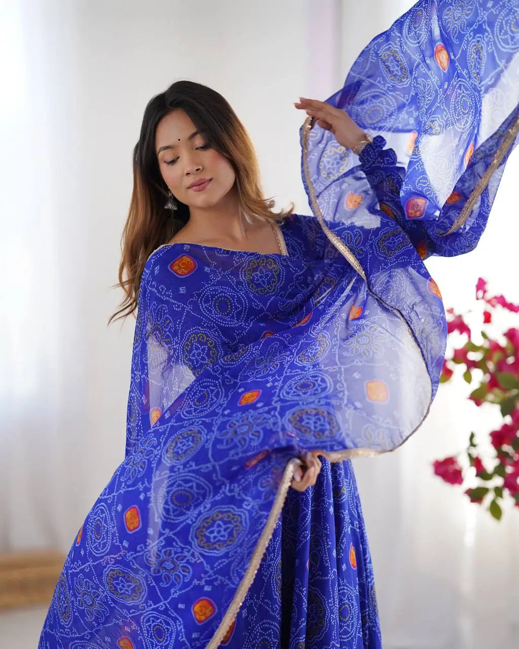 Premium Chiffon Bandhej Print Anarkali Set with Dupatta