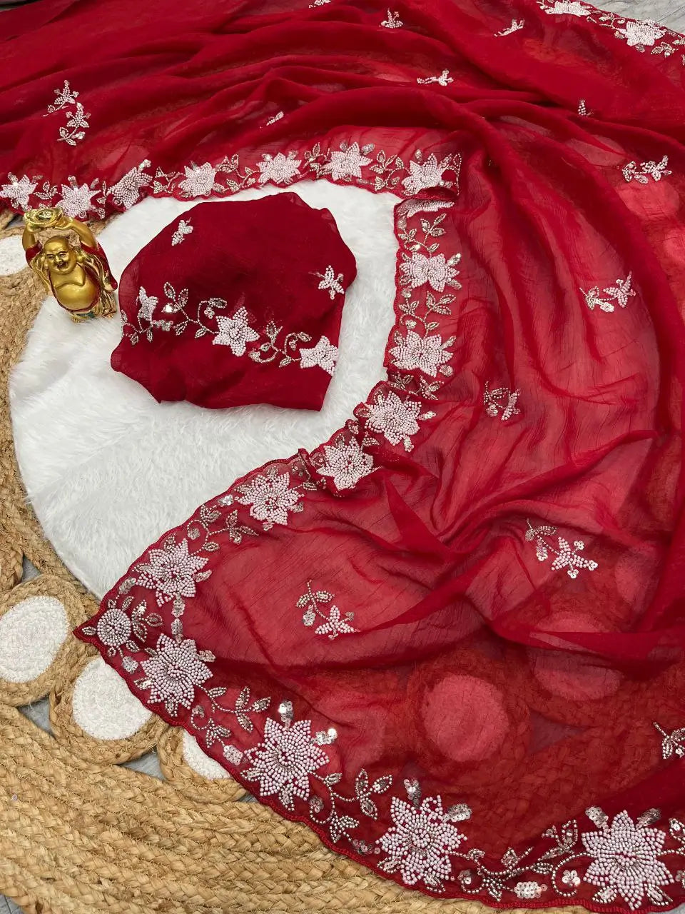 Premium Crunchy Crush Cutdana Moti Sequins Work Saree