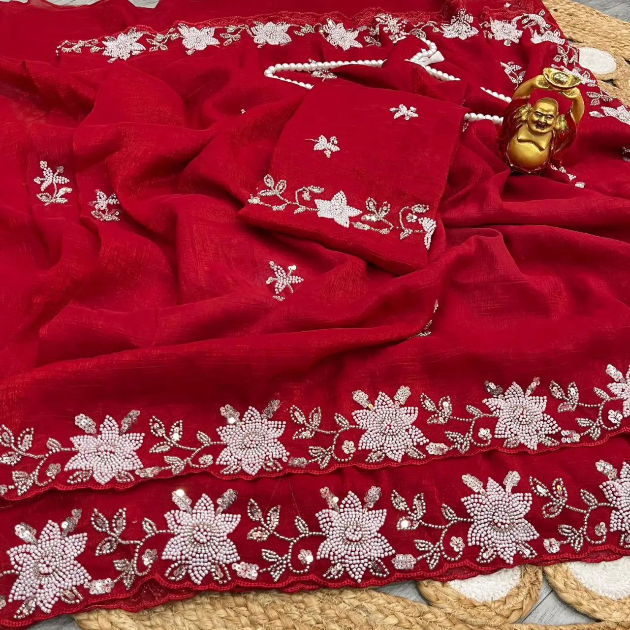 Premium Crunchy Crush Cutdana Moti Sequins Work Saree