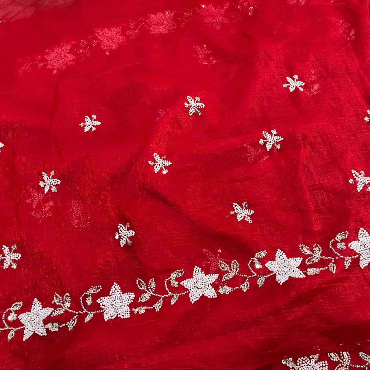 Premium Crunchy Crush Cutdana Moti Sequins Work Saree