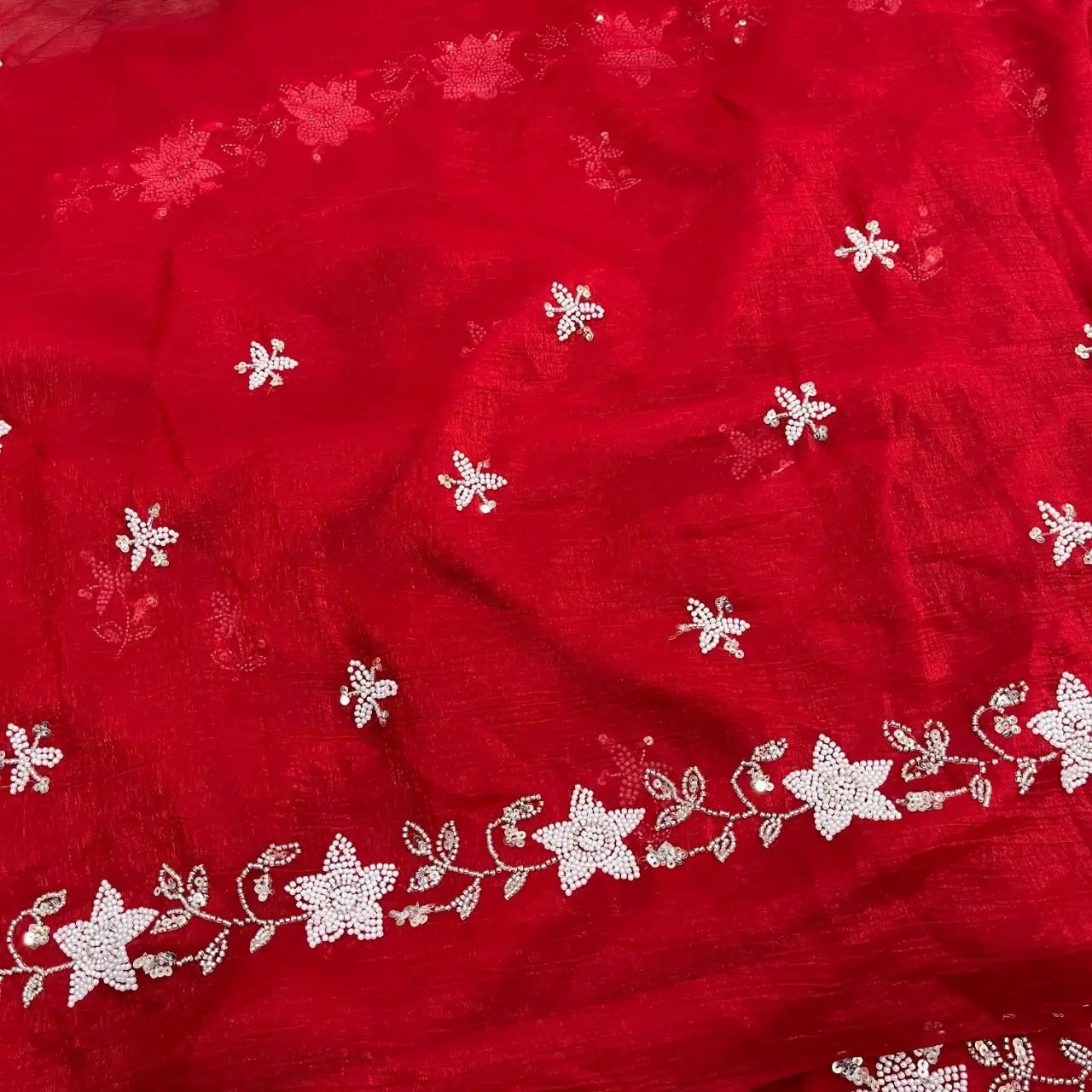 Premium Crunchy Crush Cutdana Moti Sequins Work Saree