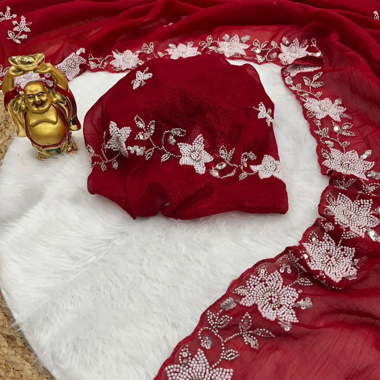 Premium Crunchy Crush Cutdana Moti Sequins Work Saree