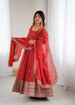 Premium Crunchy Silk Embroidered Anarkali Gown Set