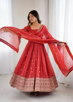 Premium Crunchy Silk Embroidered Anarkali Gown Set