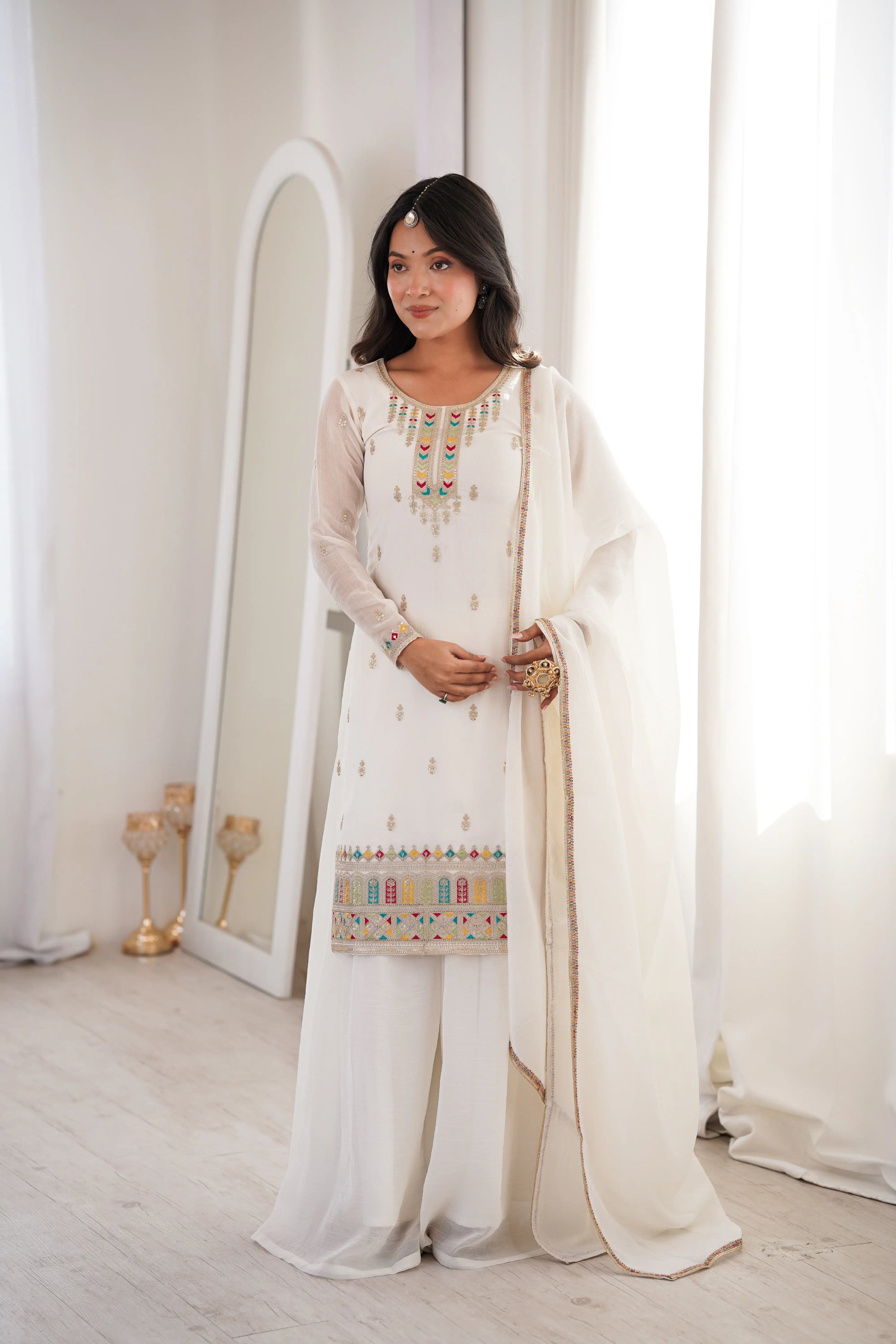 Premium Crunchy Silk Embroidered Sharara Set for Festive and Wedding Wear