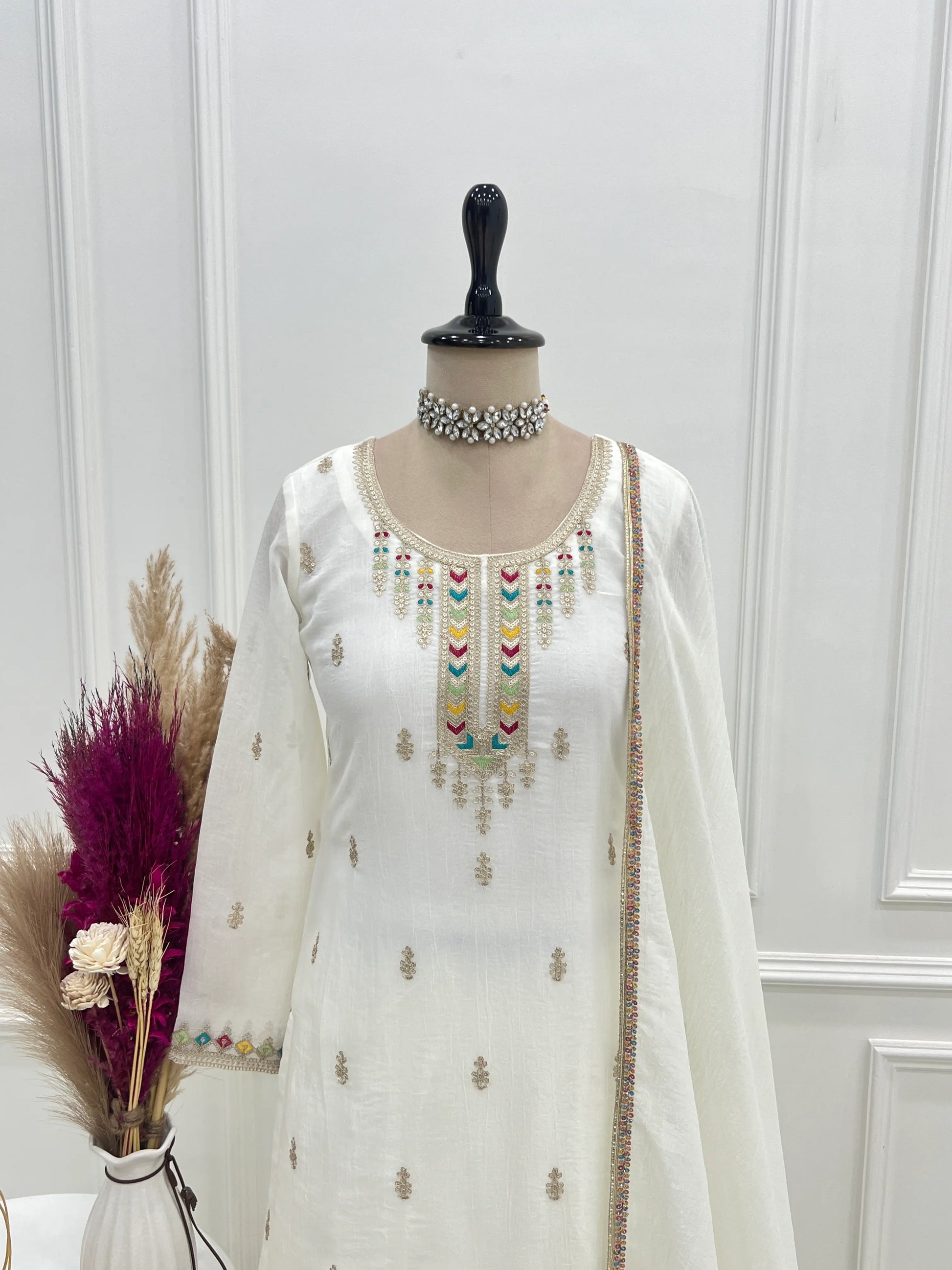 Premium Crunchy Silk Embroidered Sharara Set for Festive and Wedding Wear