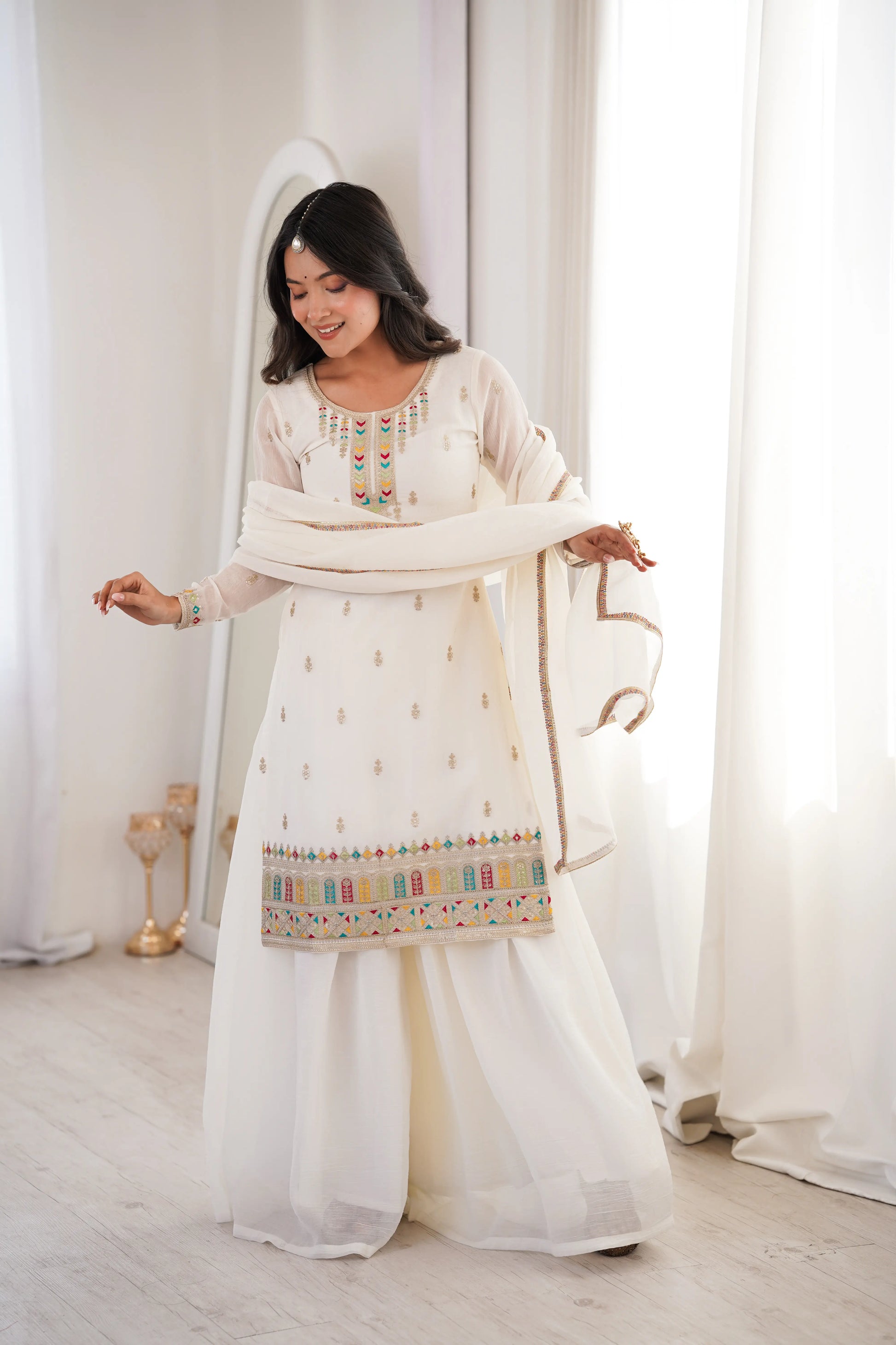 Premium Crunchy Silk Embroidered Sharara Set for Festive and Wedding Wear