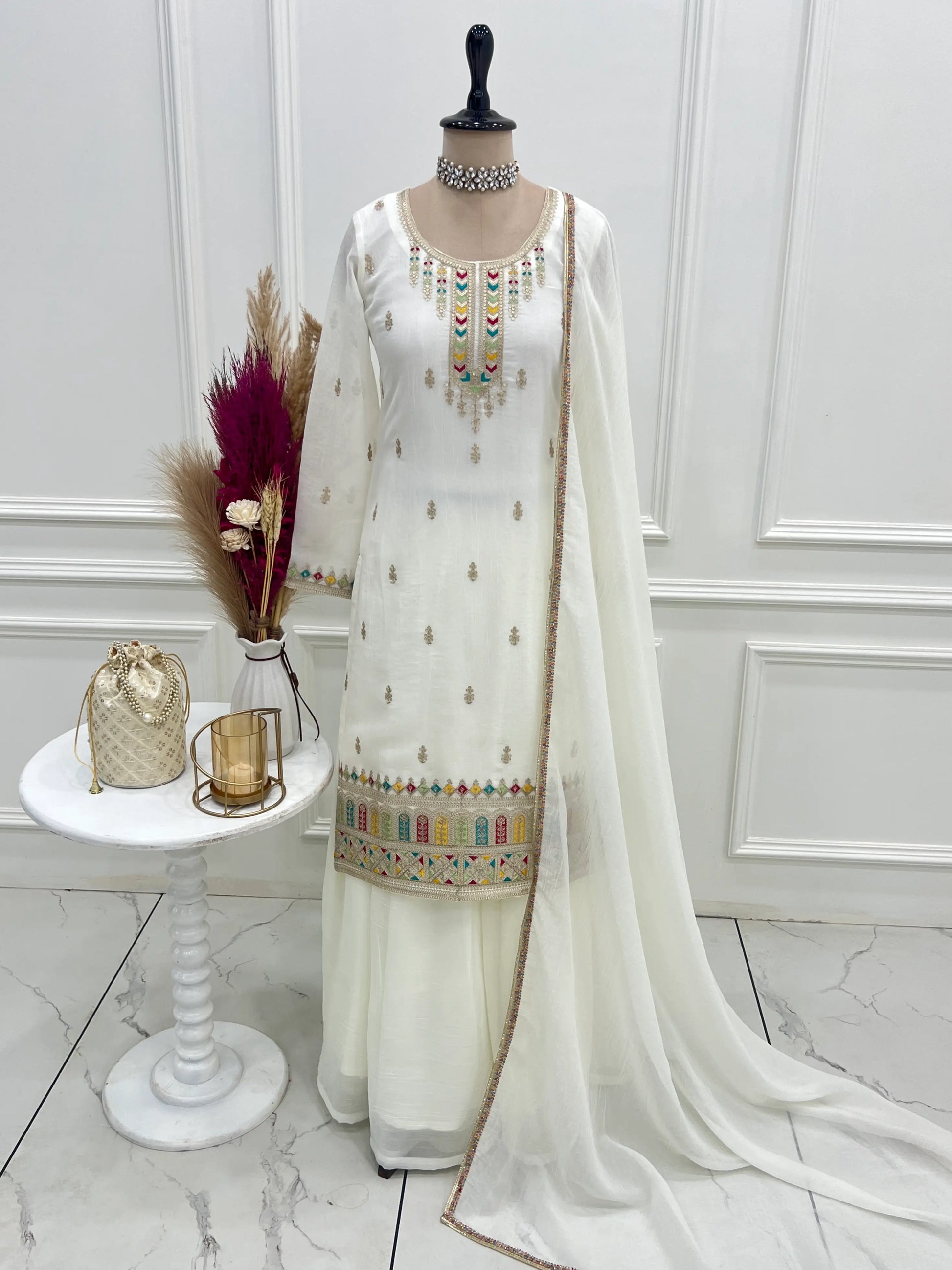 Premium Crunchy Silk Embroidered Sharara Set for Festive and Wedding Wear
