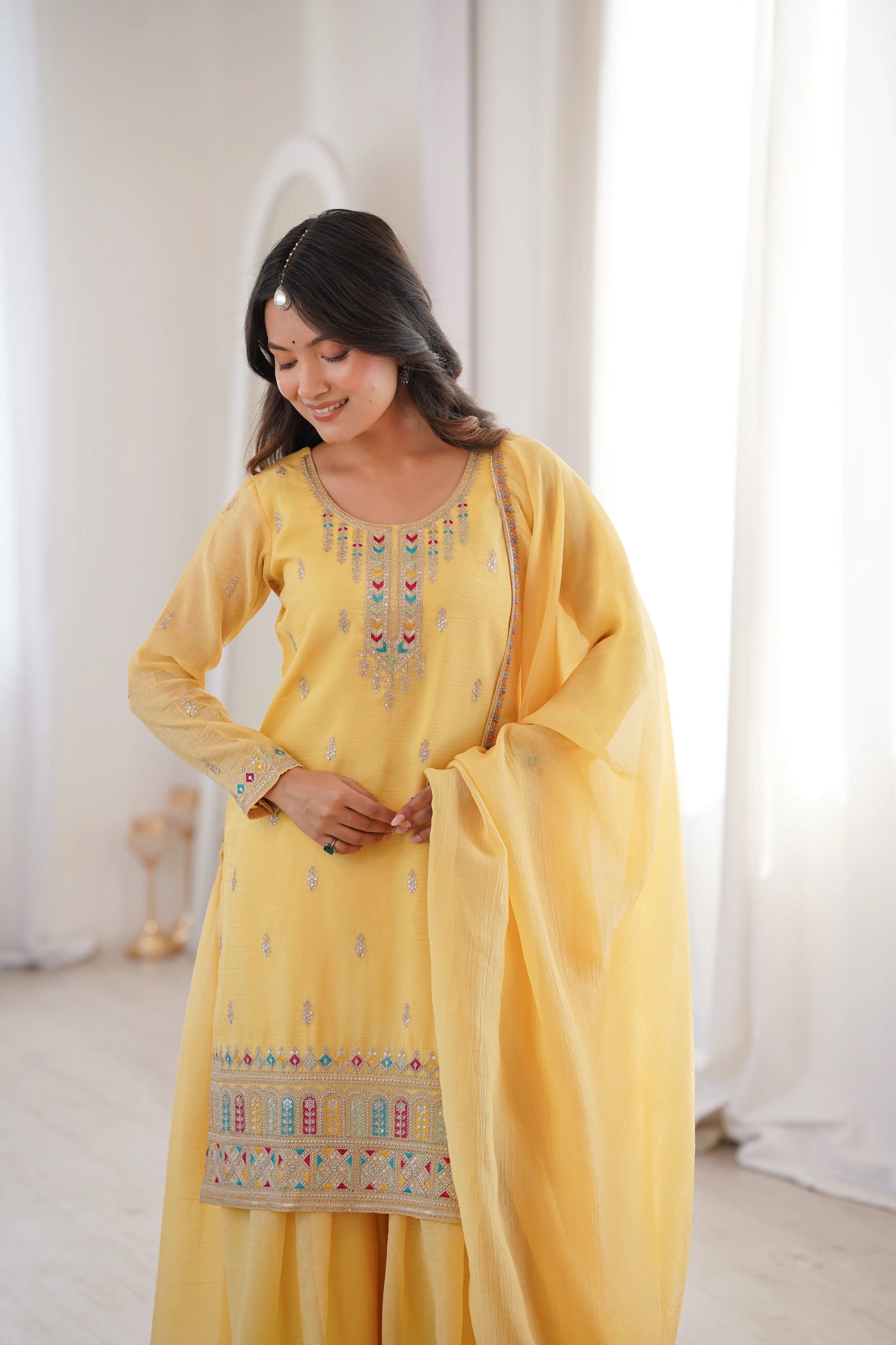 Premium Crunchy Silk Embroidered Sharara Set for Festive and Wedding Wear