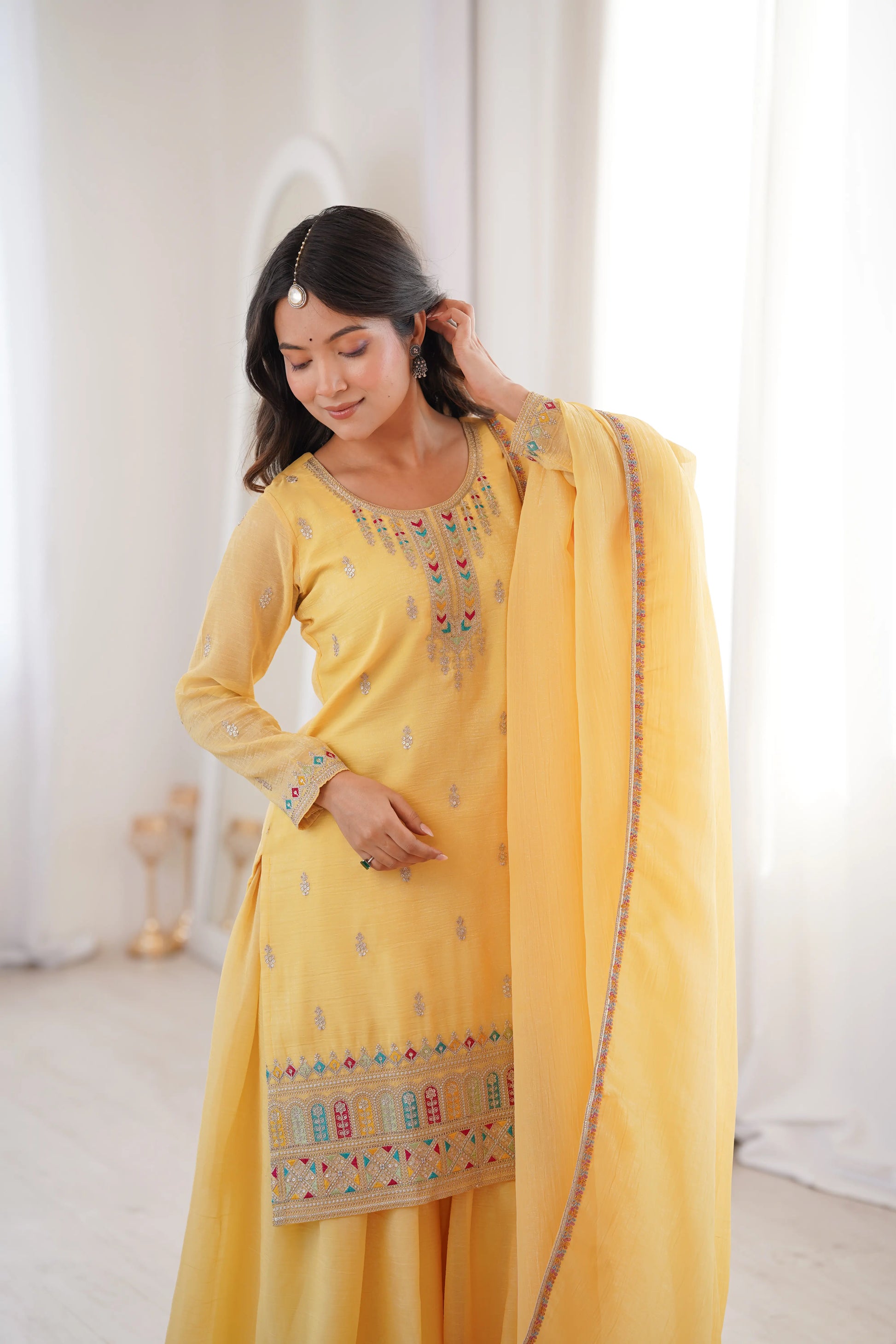 Premium Crunchy Silk Embroidered Sharara Set for Festive and Wedding Wear