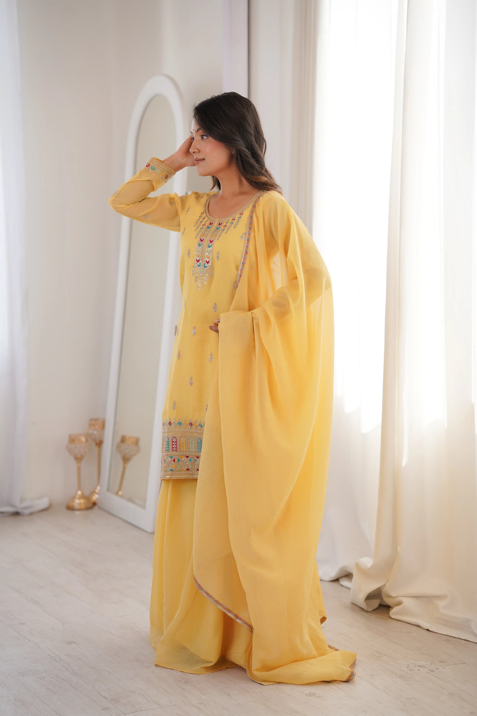 Premium Crunchy Silk Embroidered Sharara Set for Festive and Wedding Wear