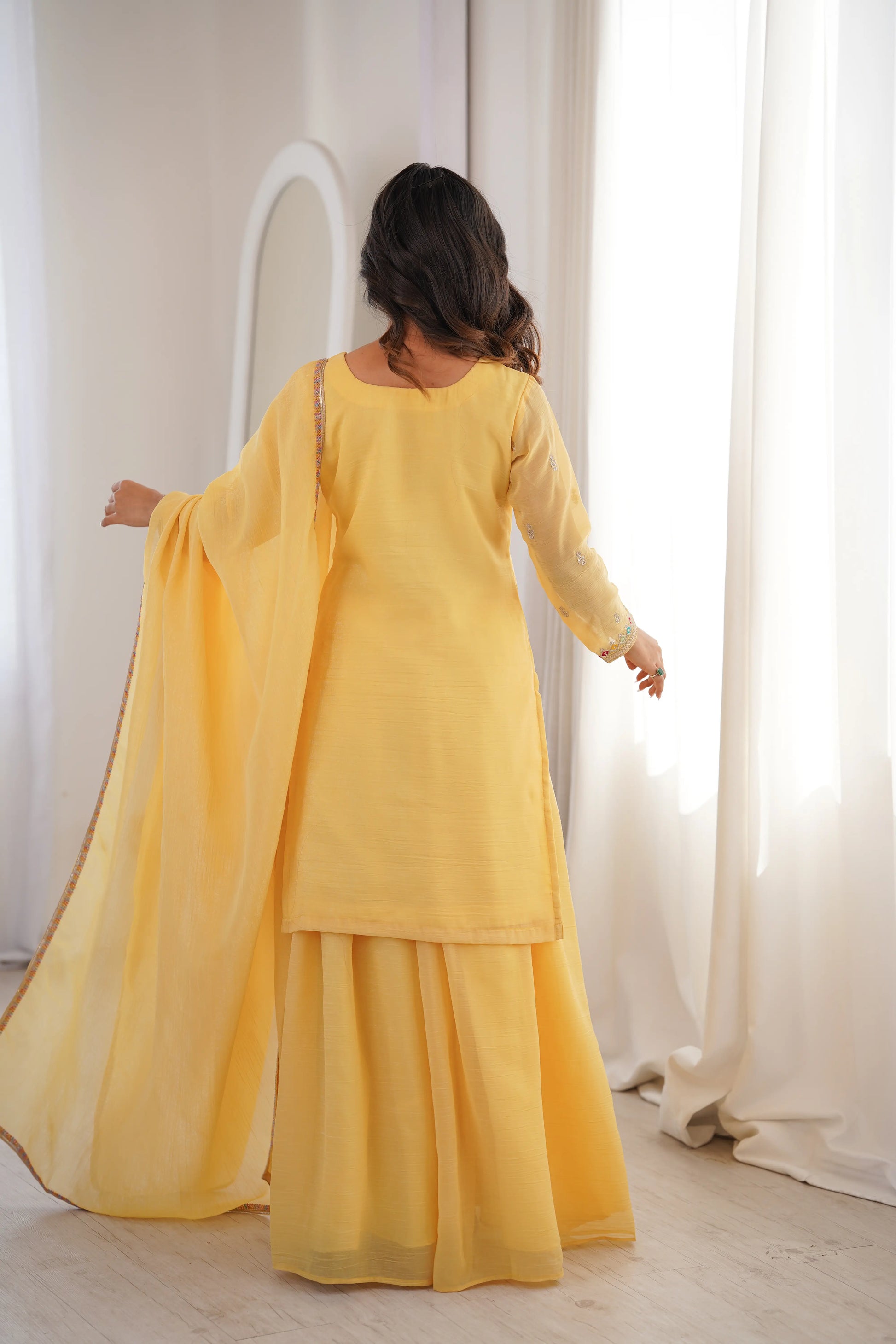 Premium Crunchy Silk Embroidered Sharara Set for Festive and Wedding Wear
