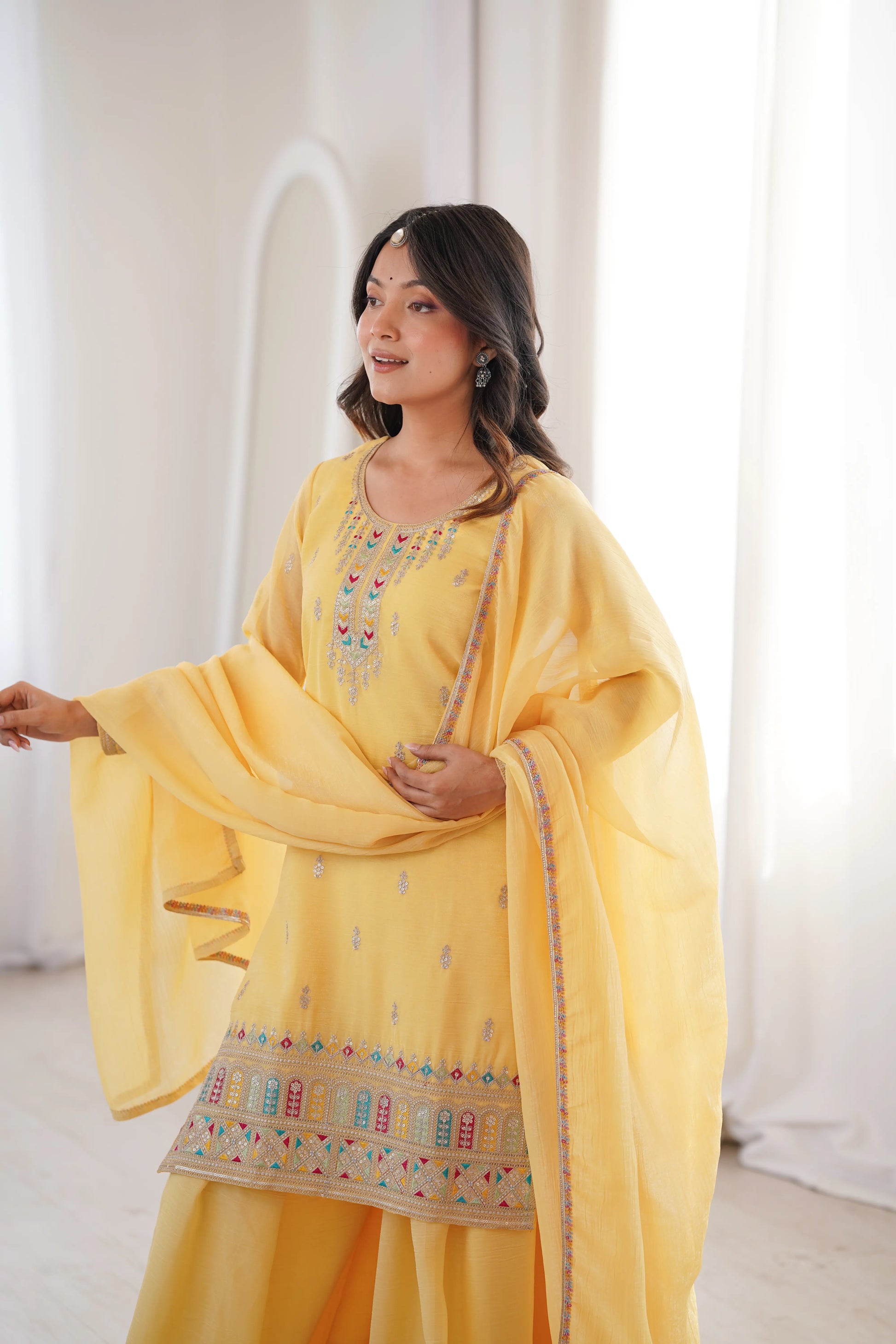 Premium Crunchy Silk Embroidered Sharara Set for Festive and Wedding Wear