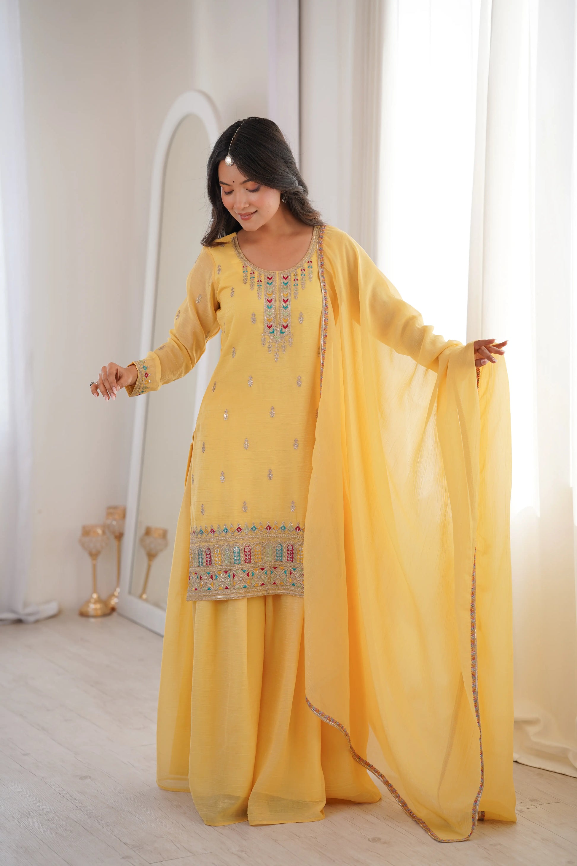 Premium Crunchy Silk Embroidered Sharara Set for Festive and Wedding Wear