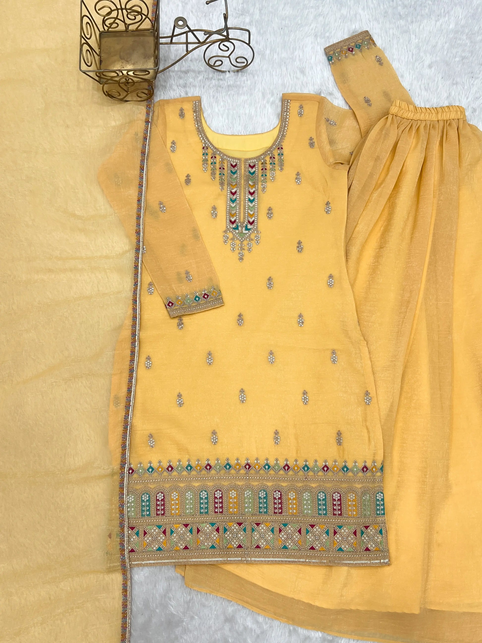Premium Crunchy Silk Embroidered Sharara Set for Festive and Wedding Wear