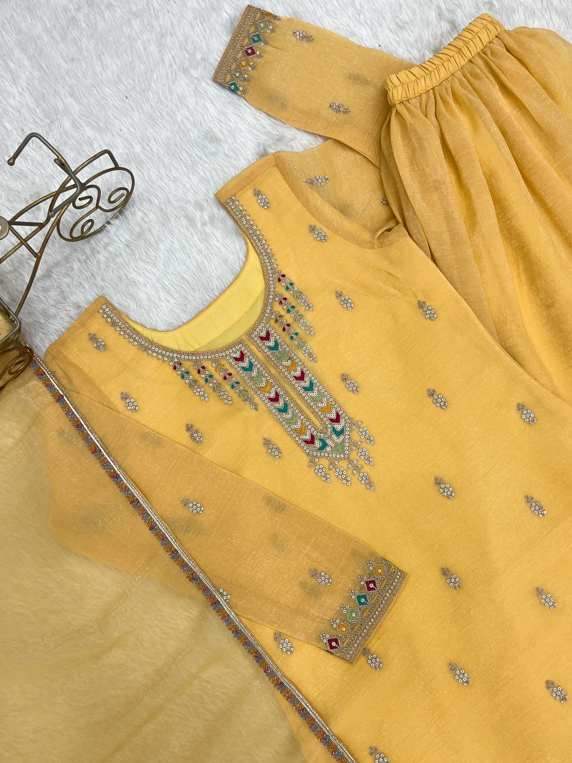 Premium Crunchy Silk Embroidered Sharara Set for Festive and Wedding Wear