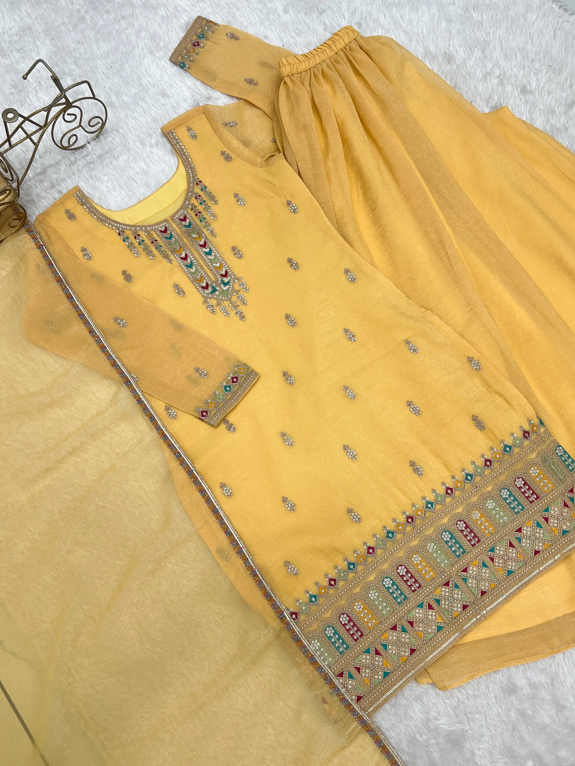 Premium Crunchy Silk Embroidered Sharara Set for Festive and Wedding Wear
